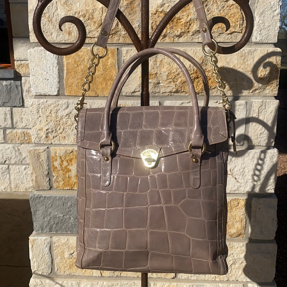 Brahmin Tan Alligator print Satchel Style handbag. - Picture 1 of 16
